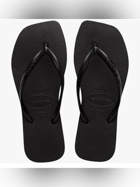 NWT Black Havaianas Slim Square Toe Flip Flops - Size 7/8